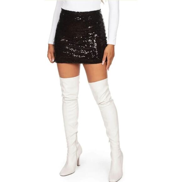 Tipsy Elves, Black Sequin Mini Skirt, Stretch, Size Large, NWT - Picture 2 of 6